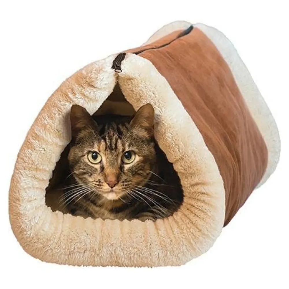 Cat Bed Cave House Bed - Best for Indoor Cats Houses Heated Kitten Warm Pet Self Warming w/Hoods Caves Igloo Covered Pod Felted Faux Felt Wool Cocoon - 2-in-1 Fleece Tunnel Tube Mat Pad