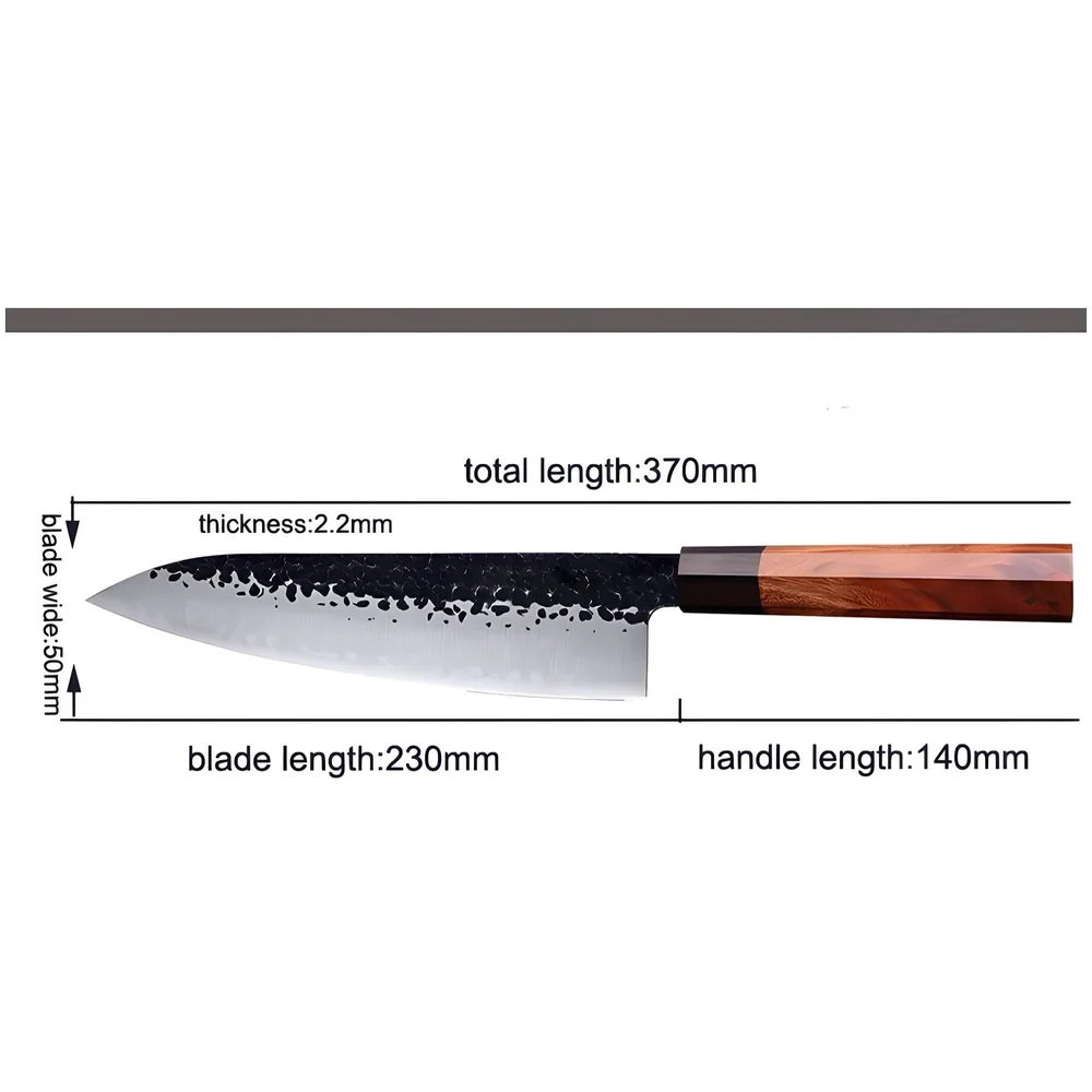 Japanese Chef Knife - Damascus Pattern, 8 Inch, Silver, High Carbon Stainless Steel, Wooden Handle
