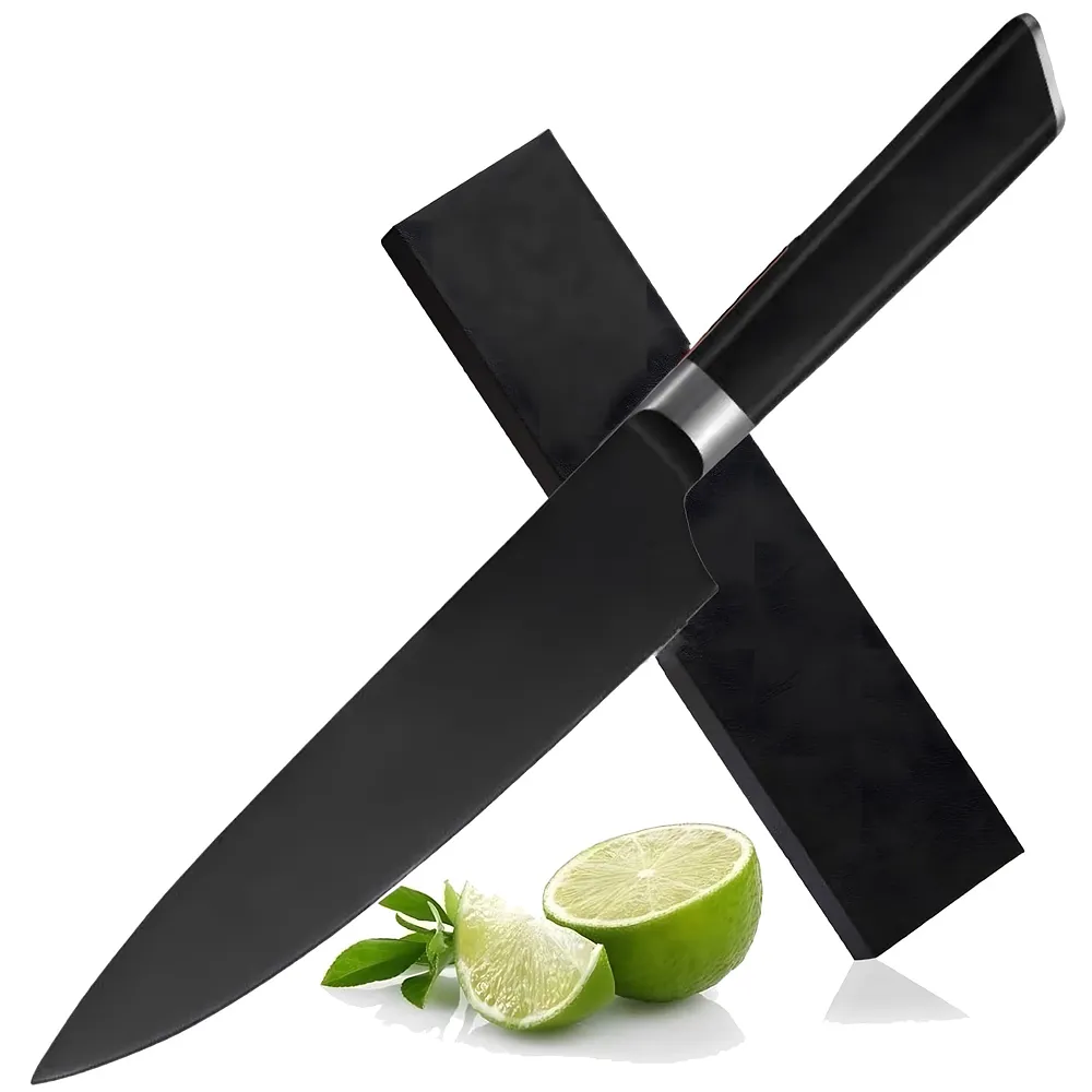 Damascus Matt Black Japanese Chef Knife 8 inch Carbon Steel Box