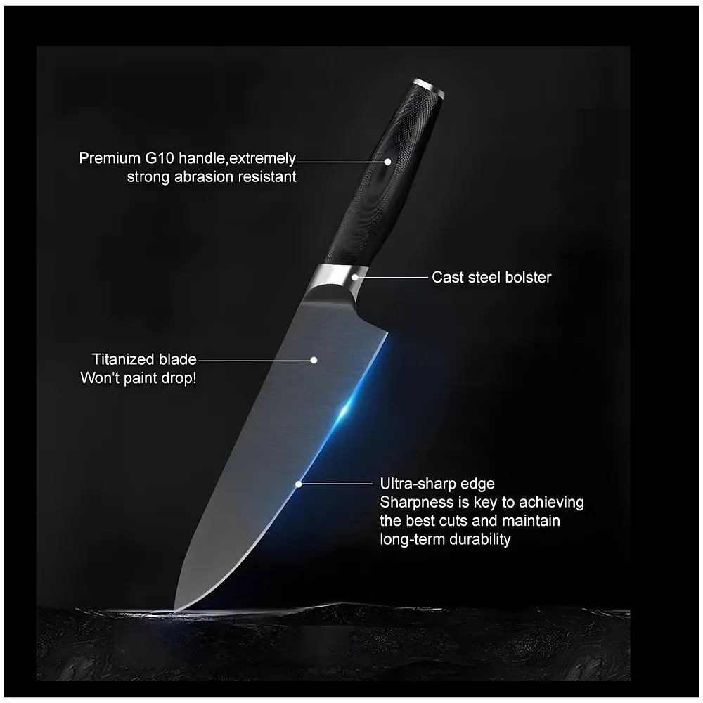Damascus Matt Black Japanese Chef Knife 8 inch Carbon Steel Box