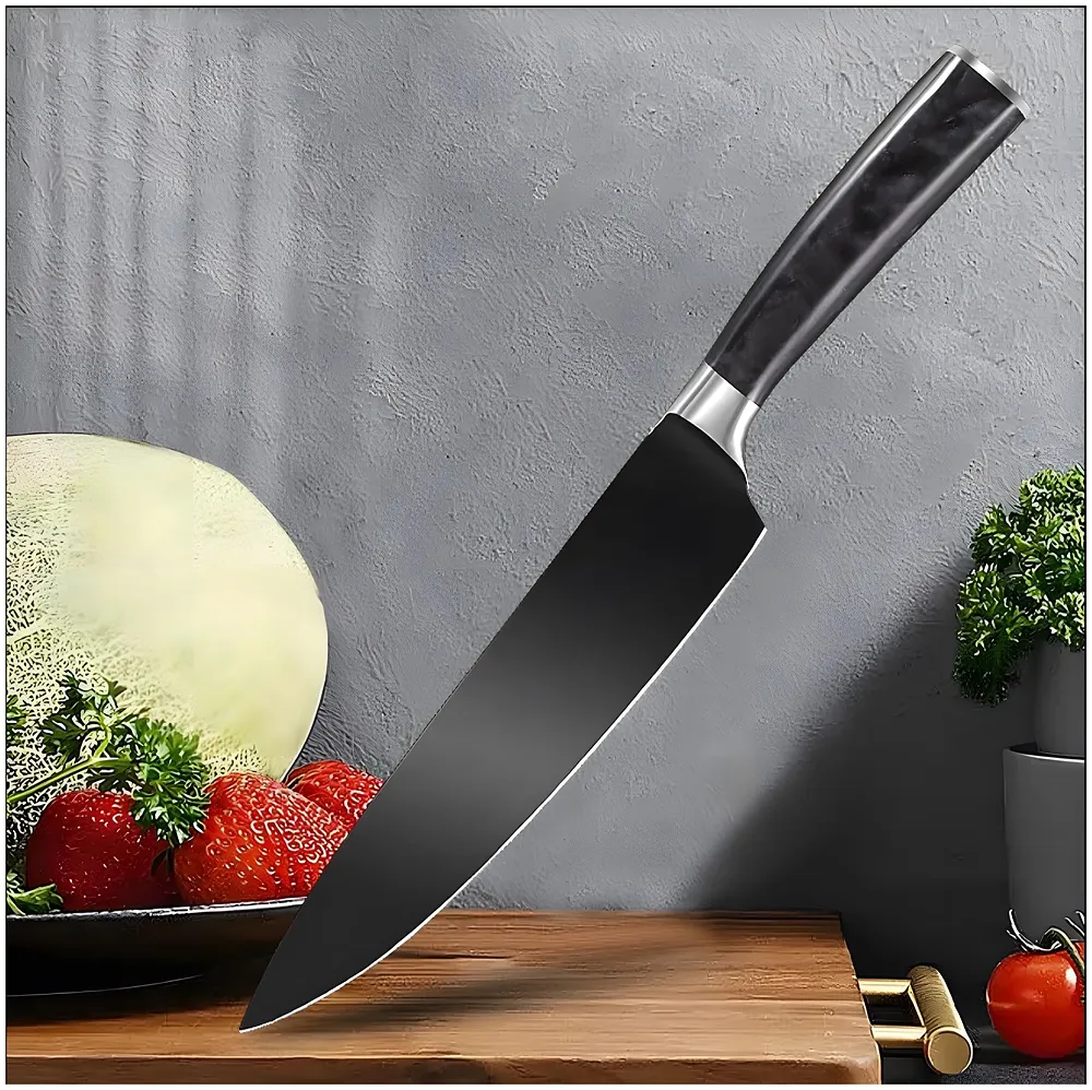 Damascus Matt Black Japanese Chef Knife 8 inch Carbon Steel Box