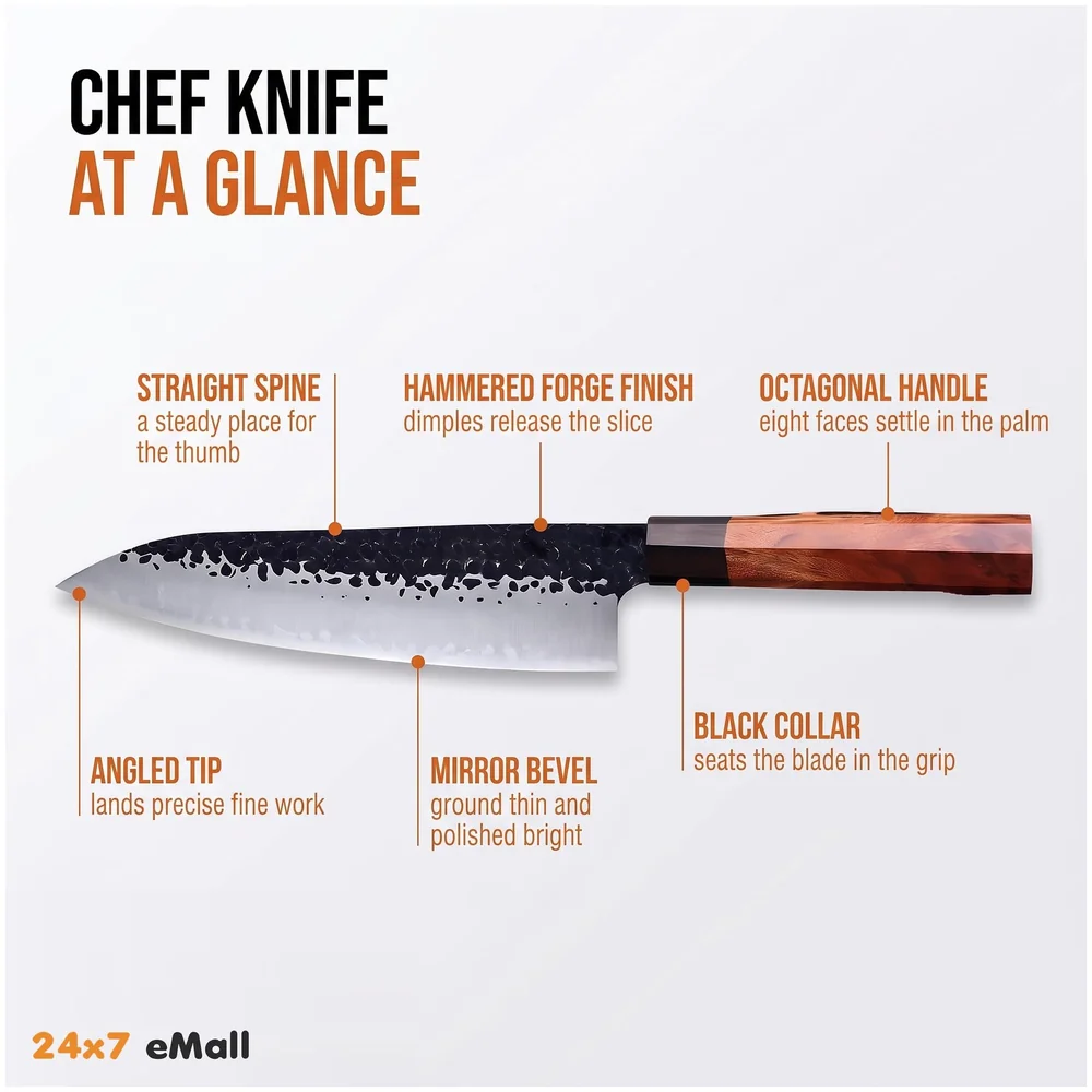 Berlin Japanese Damascus Chef Knife Enriched Pattern 8 inches
