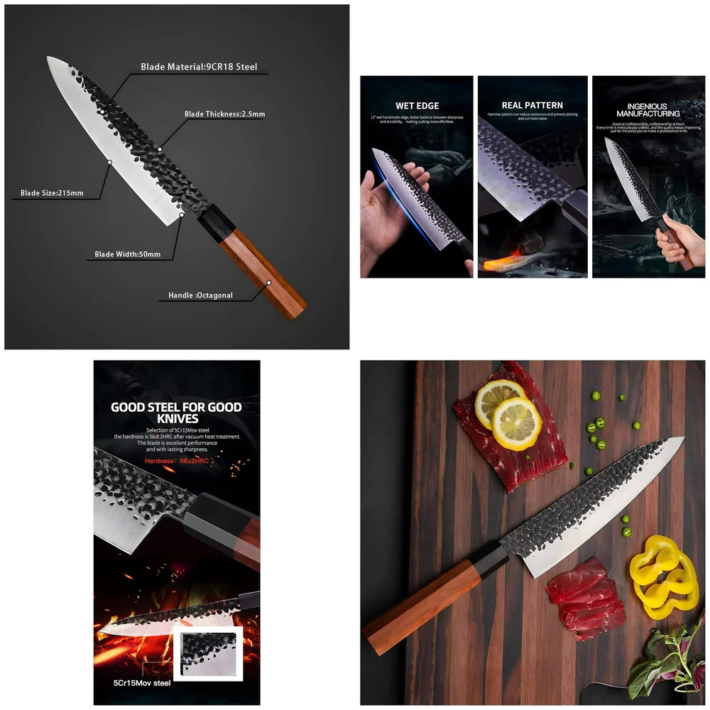 Berlin Japanese Damascus Chef Knife Enriched Pattern 8 inches