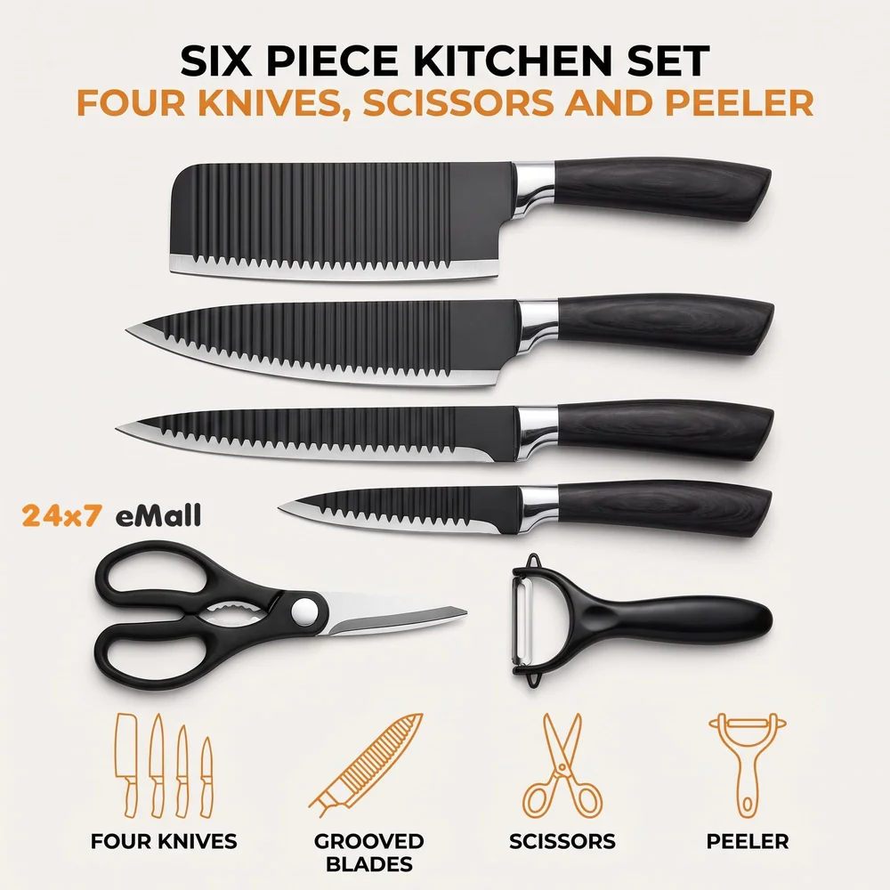 6 Pcs Knife Japanese Knife with Groove Pattern Chef Knife High Carbon Stainless Steel Laser Knives Kitchen with Box