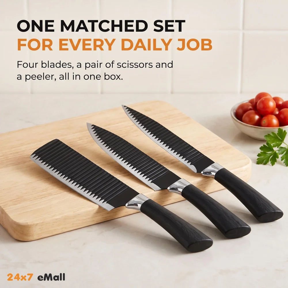 6 Pcs Knife Japanese Knife with Groove Pattern Chef Knife High Carbon Stainless Steel Laser Knives Kitchen with Box