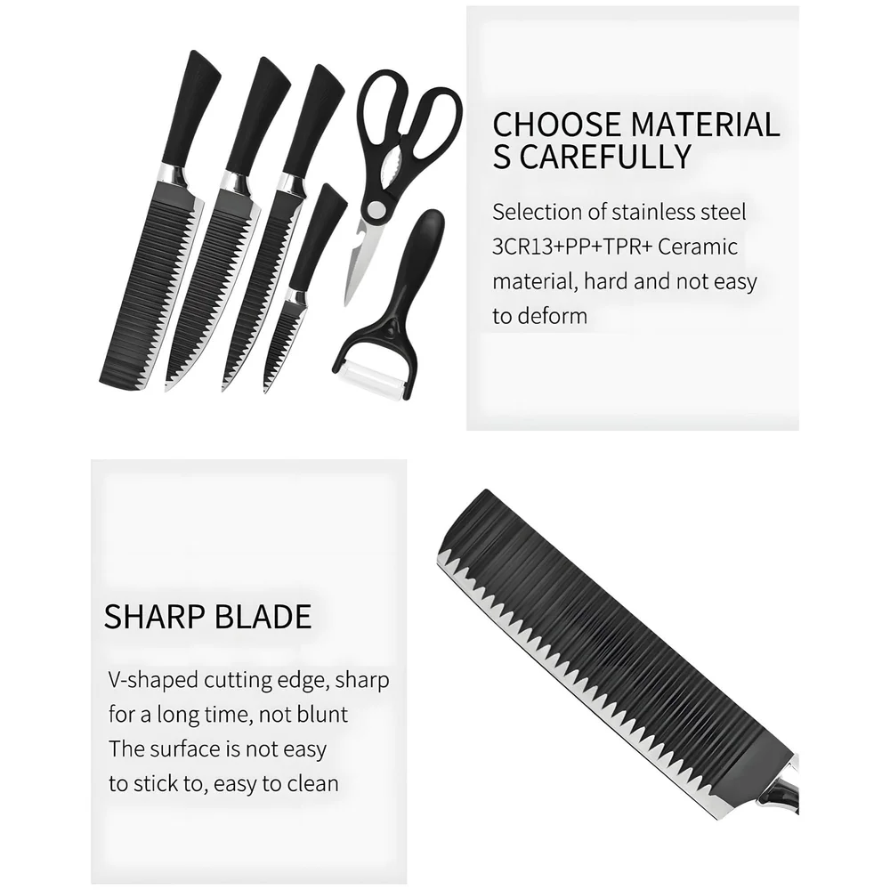 6 Pcs Knife Japanese Knife with Groove Pattern Chef Knife High Carbon Stainless Steel Laser Knives Kitchen with Box