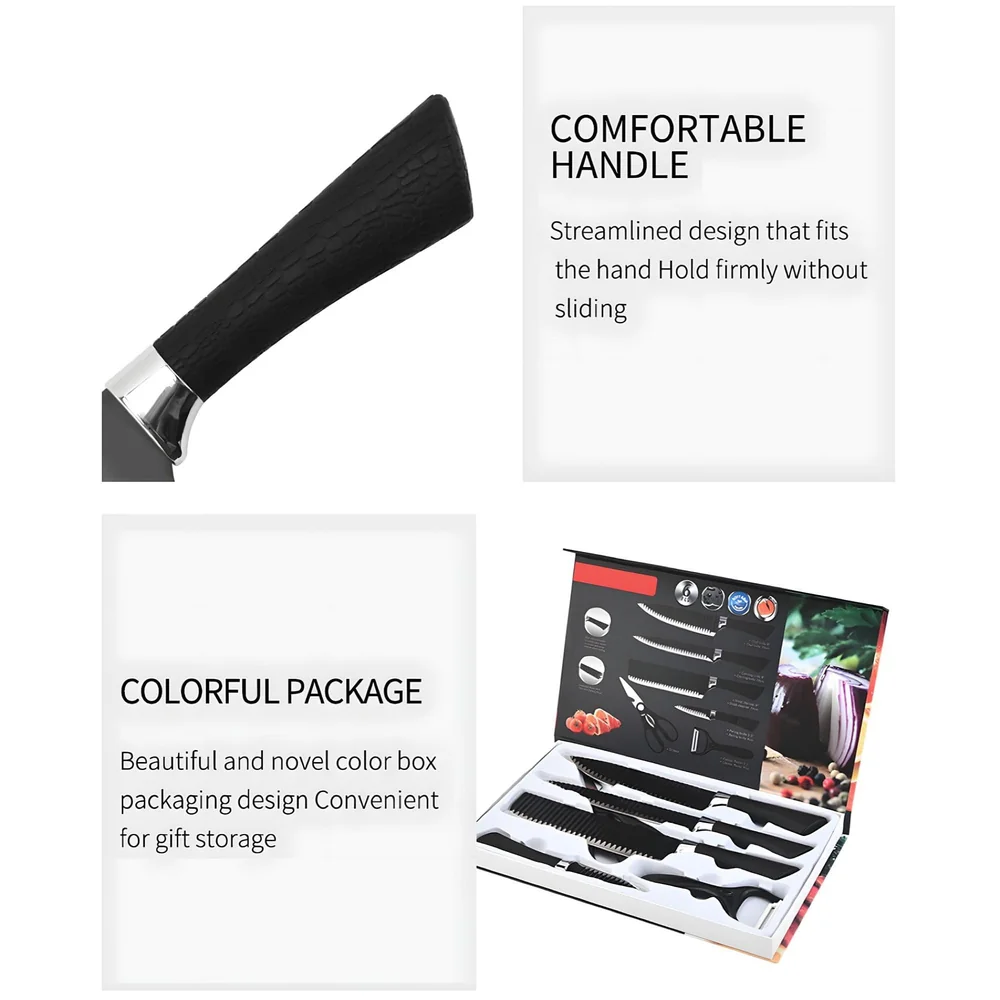 6 Pcs Knife Japanese Knife with Groove Pattern Chef Knife High Carbon Stainless Steel Laser Knives Kitchen with Box