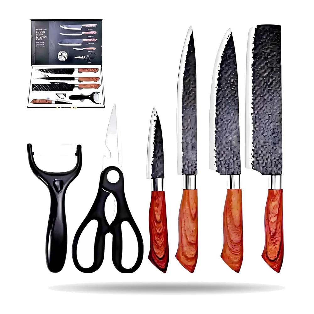 6 Pcs Knife Japanese Knife with Damascus Pattern ~ Shimura Collection ~ Chef Knife High Carbon Stainless Steel Laser Knives Kitchen with Box