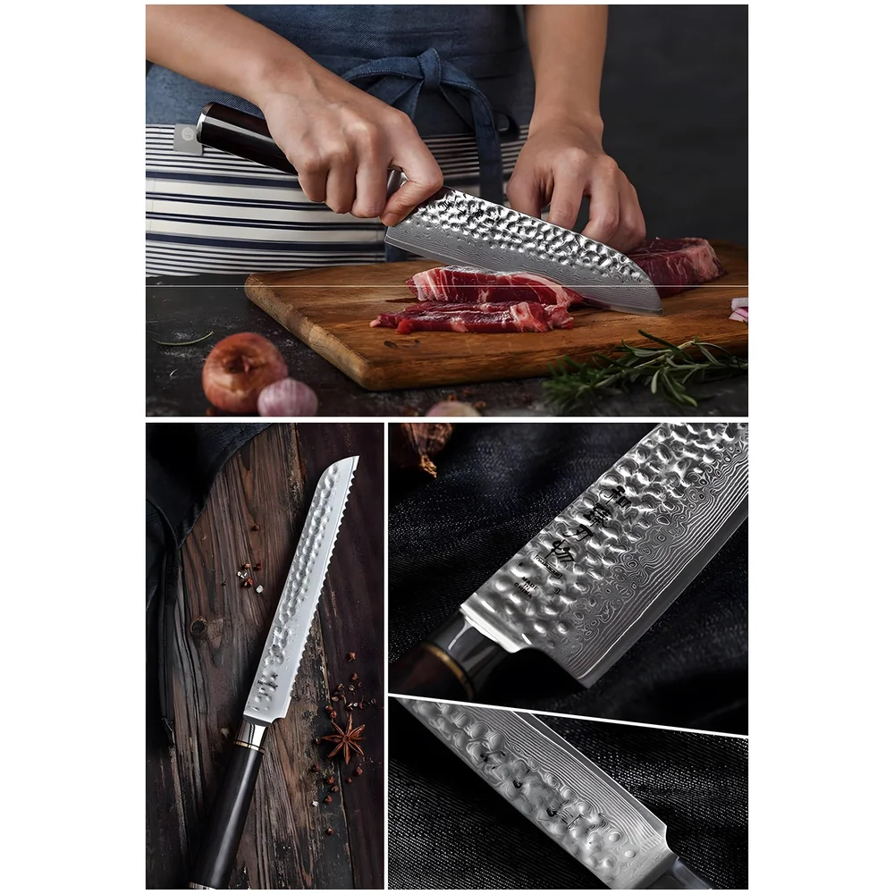 5 Pcs Knife Japanese Knife with Damascus Pattern ~ Tsushima Collection ~ Chef Knife High Carbon Stainless Steel Laser Knives Kitchen 5 pcs