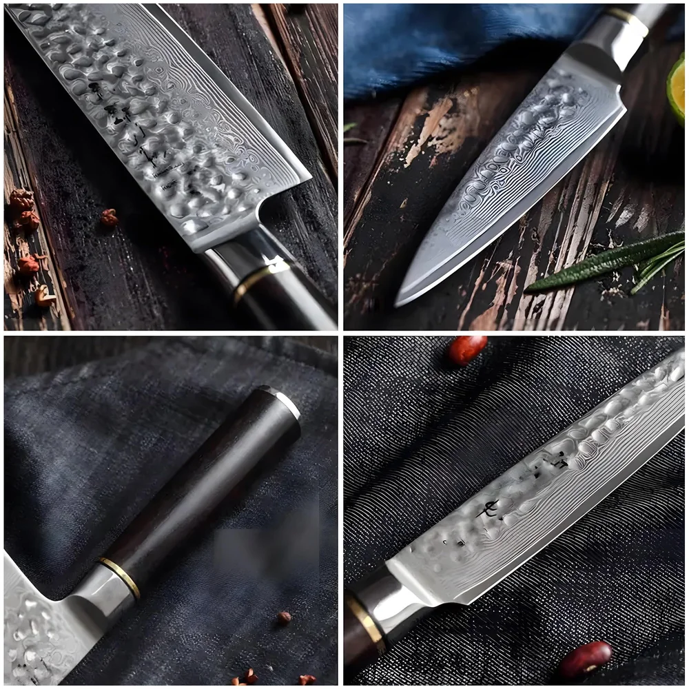 5 Pcs Knife Japanese Knife with Damascus Pattern ~ Tsushima Collection ~ Chef Knife High Carbon Stainless Steel Laser Knives Kitchen 5 pcs