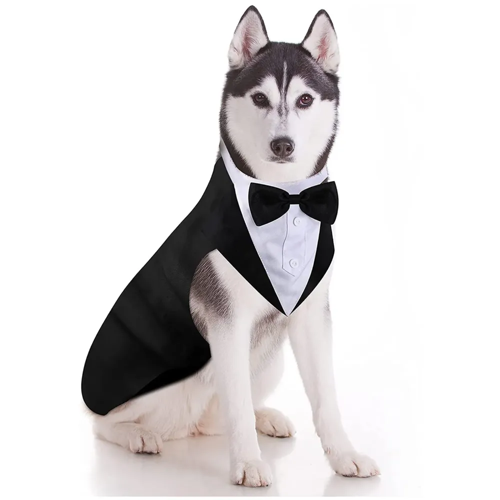 Dog Suit or Dog Tuxedo & Bandana Set, Dogs Wedding Party Suit, Dog Wedding Bow Tie Shirt Formal Dog Weeding Attire for Large & Medium Dogs