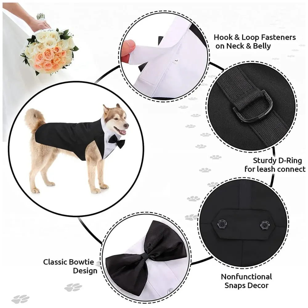 Dog Suit or Dog Tuxedo & Bandana Set, Dogs Wedding Party Suit, Dog Wedding Bow Tie Shirt Formal Dog Weeding Attire for Large & Medium Dogs