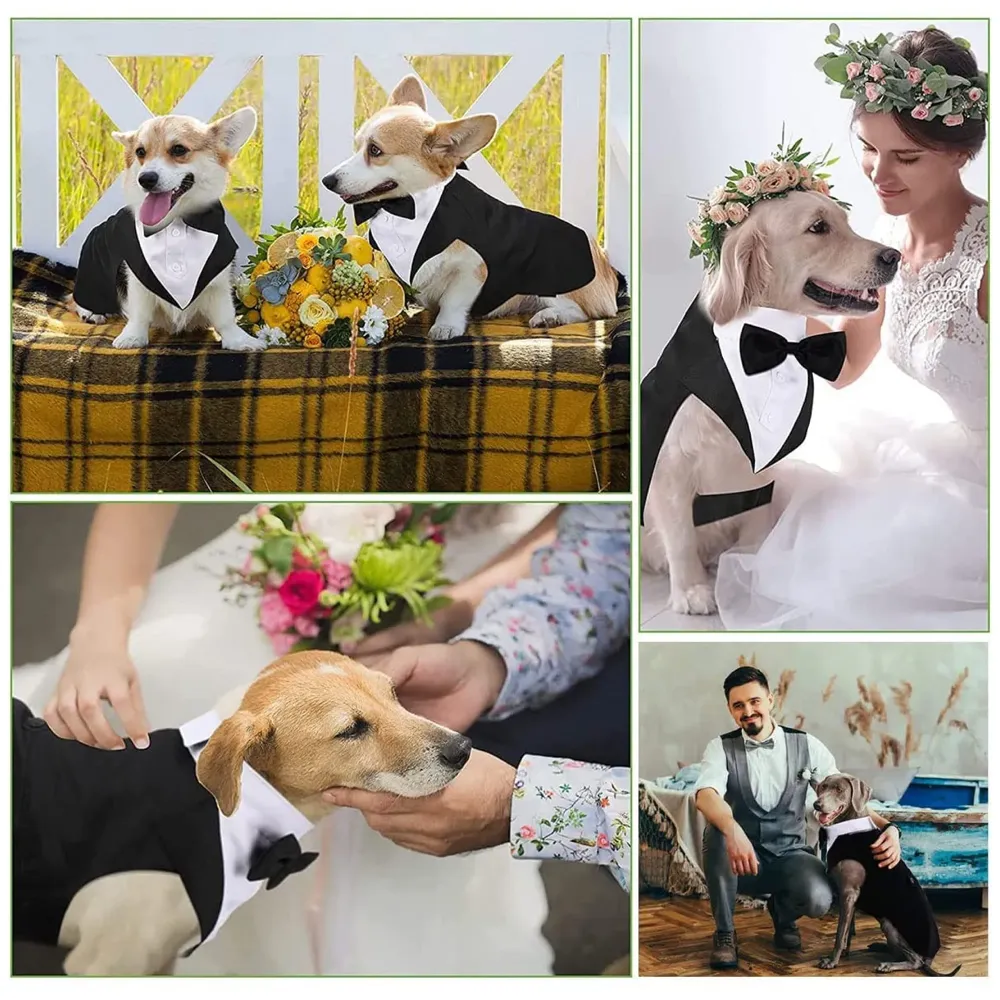 Dog Suit or Dog Tuxedo & Bandana Set, Dogs Wedding Party Suit, Dog Wedding Bow Tie Shirt Formal Dog Weeding Attire for Large & Medium Dogs