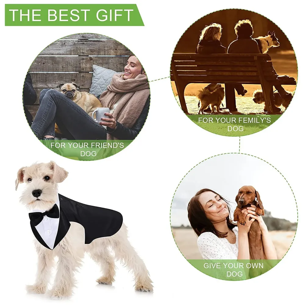 Dog Suit or Dog Tuxedo & Bandana Set, Dogs Wedding Party Suit, Dog Wedding Bow Tie Shirt Formal Dog Weeding Attire for Large & Medium Dogs