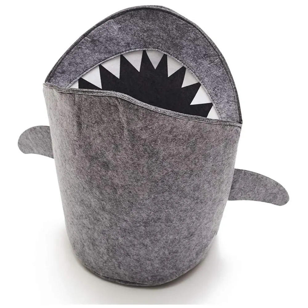 Kids Shark Laundry Dirty Clothes Basket Toys Storage Organizer Bin Hamper Tote Box Felt Cloth Eco-Friendly Collapsible Foldable Multi-Functional (Dark)