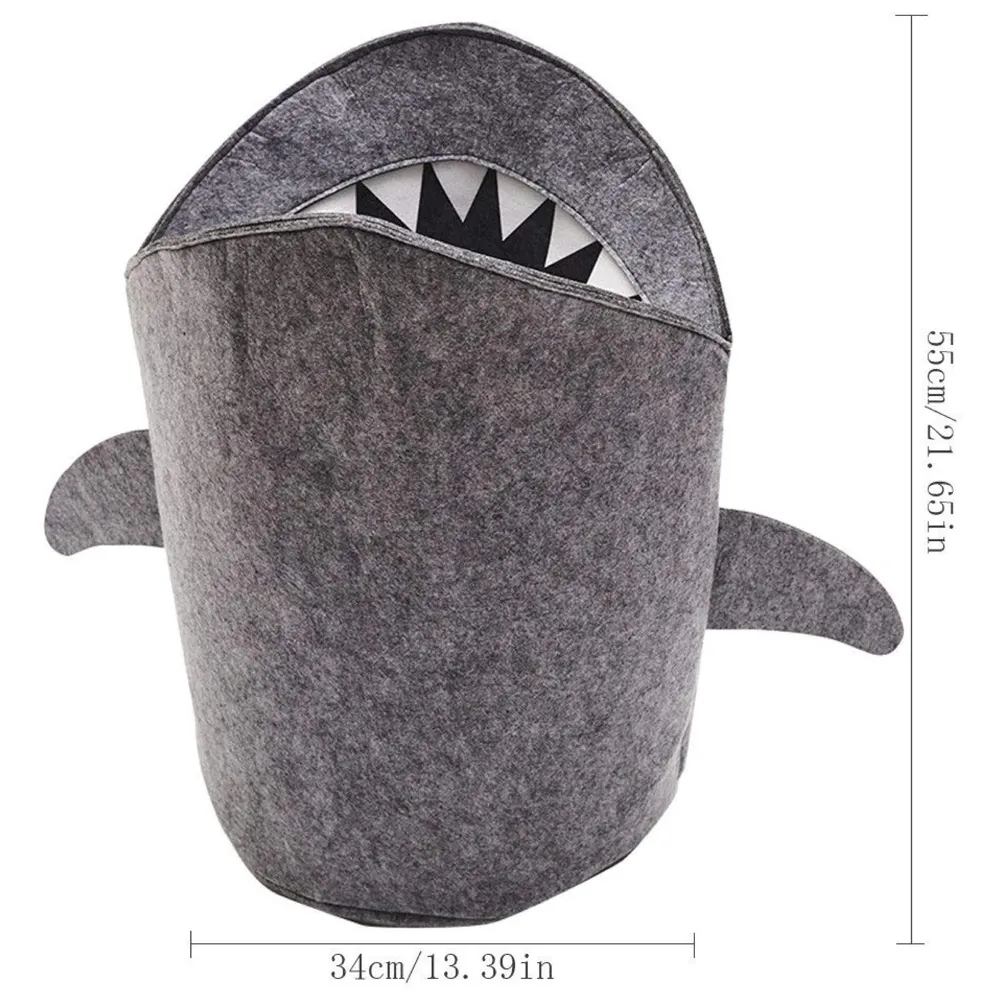 Kids Shark Laundry Dirty Clothes Basket Toys Storage Organizer Bin Hamper Tote Box Felt Cloth Eco-Friendly Collapsible Foldable Multi-Functional (Dark)