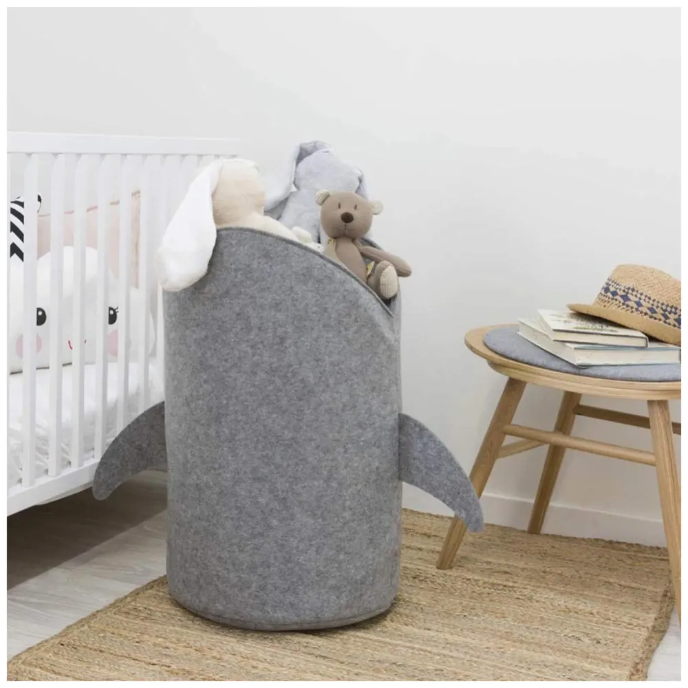 Kids Shark Laundry Dirty Clothes Basket Toys Storage Organizer Bin Hamper Tote Box Felt Cloth Eco-Friendly Collapsible Foldable Multi-Functional (Light)