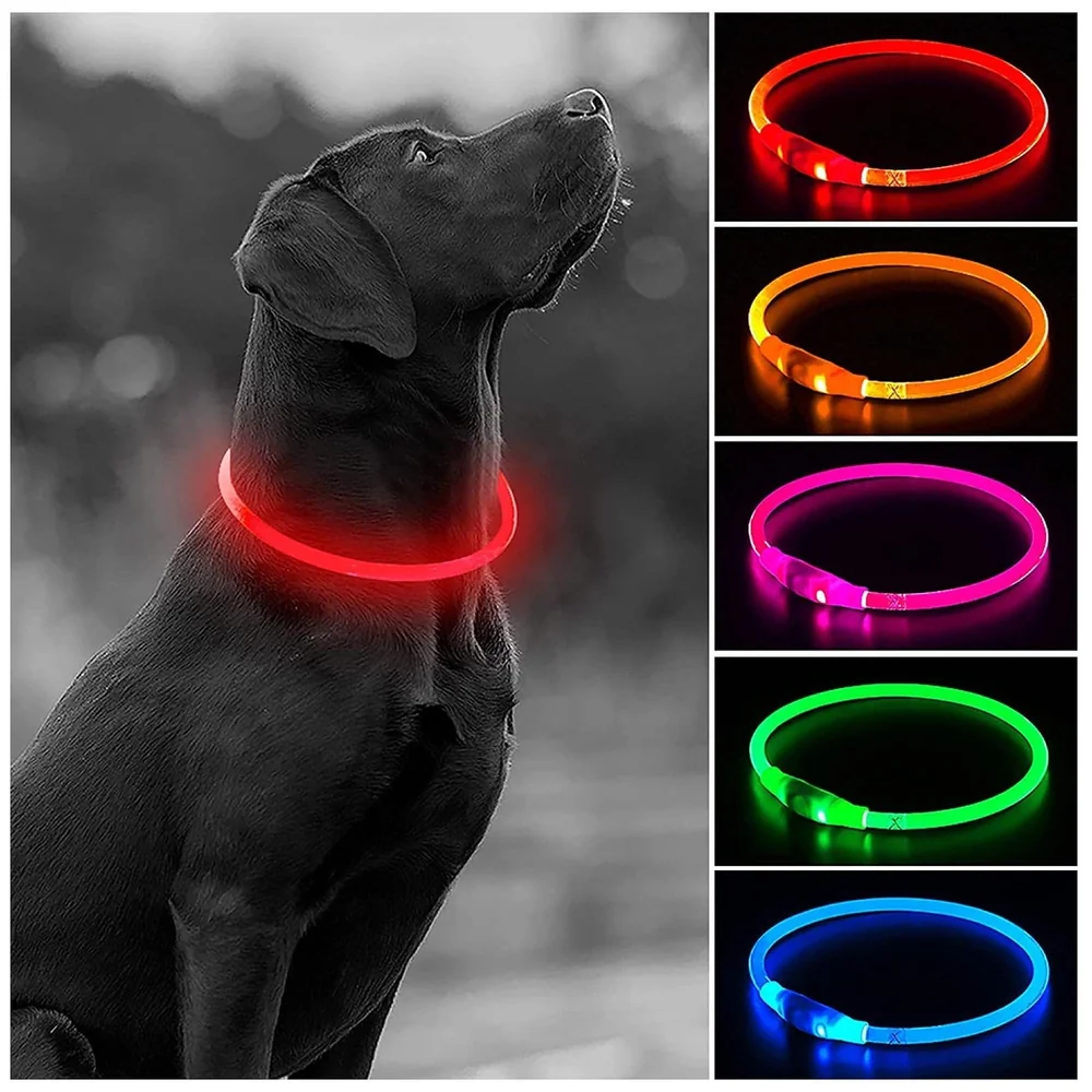 LED Dog Collar USB Rechargeable 70-20 cm Red for Night Walking