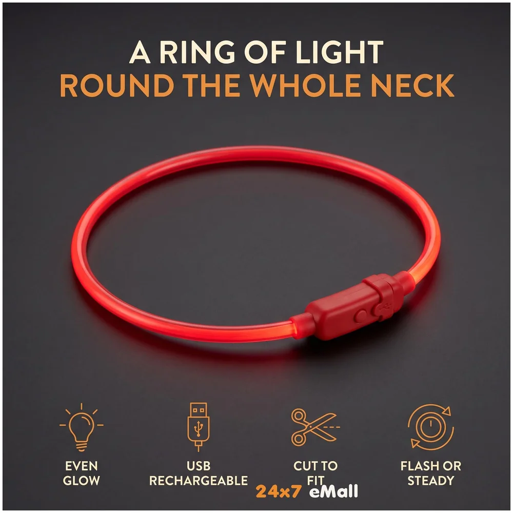 LED Dog Collar USB Rechargeable 70-20 cm Red for Night Walking