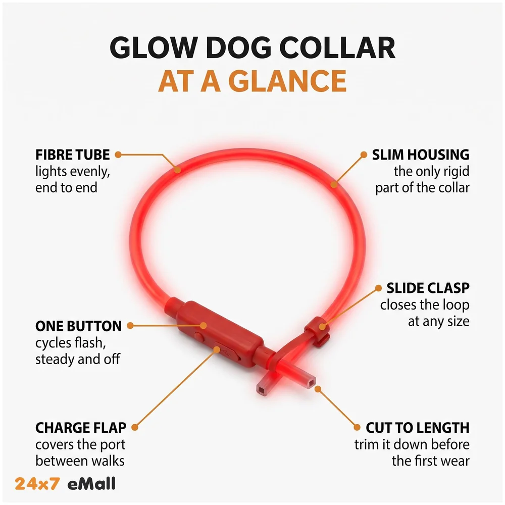 LED Dog Collar USB Rechargeable 70-20 cm Red for Night Walking