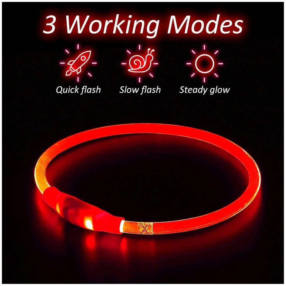 LED Dog Collar USB Rechargeable 70-20 cm Red for Night Walking