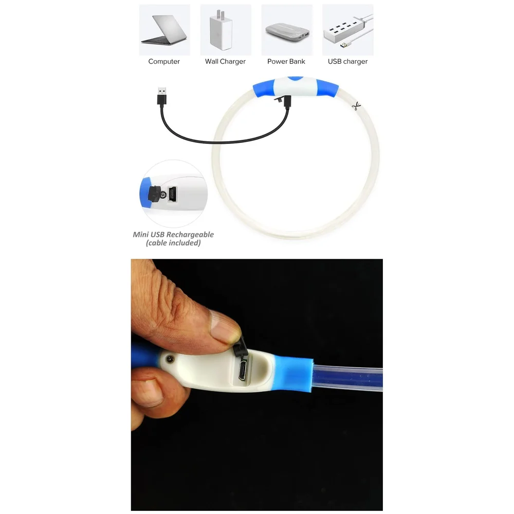 LED Dog Collar USB Rechargeable 70-20 cm Red for Night Walking