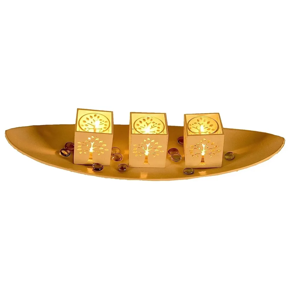 White ~ Wooden TeaLight Candle Holders with Decorative Stones, 3 Glasses and 3 Real Wax Candles ~ Gift ~ Home Decor ~ Valentine