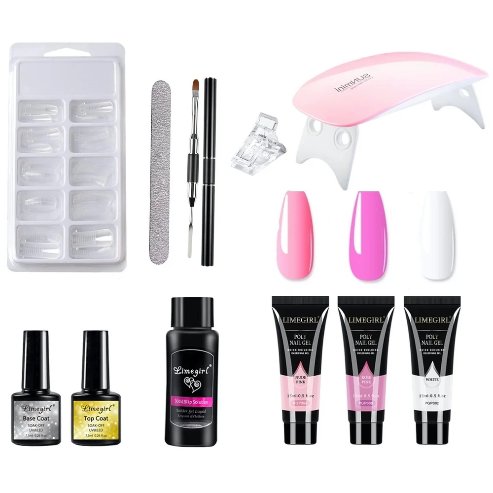 3 Pc Rose Pink, Pink And White Acrylic Gel Poly Nail Gel Nail Gel Extension Set