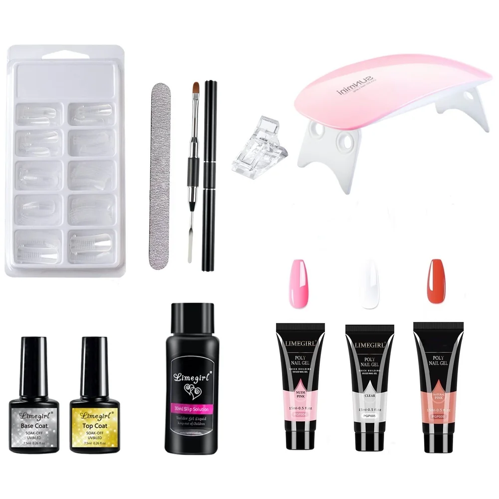3 Pcs Poly Nail Gel Set Natural Pink Light Pink and Clear Shades