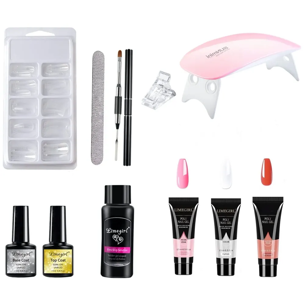 3 Pc Natural Pink, Pink And Clear Transparent Acrylic Gel Poly Nail Gel Nail Gel Extension Set