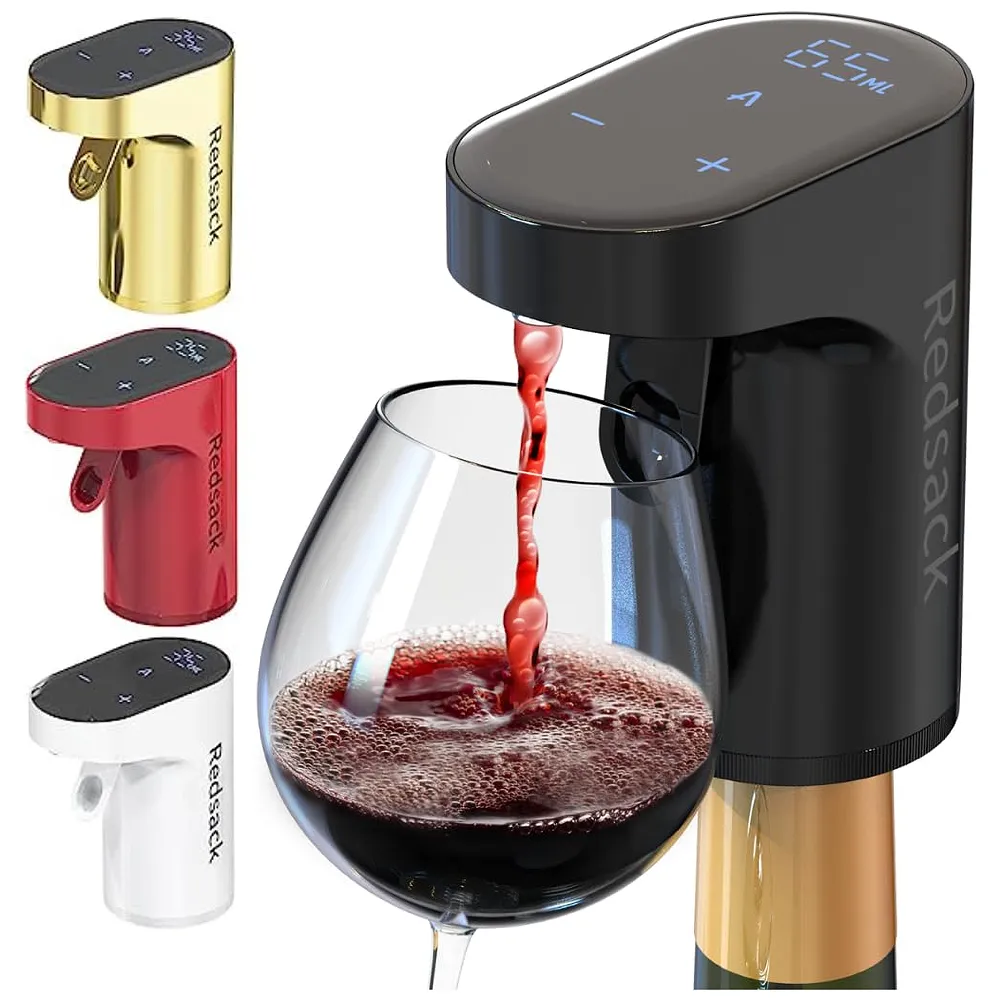 REDSACK Wine Aerator – Electric Quantified Wine Pourer – Compact Wine Aerator Pourer with Adjustable Dispensing - Auto Drink Pourer for Most Bottle Sizes – Easy to Use and Intuitive Design (Black)