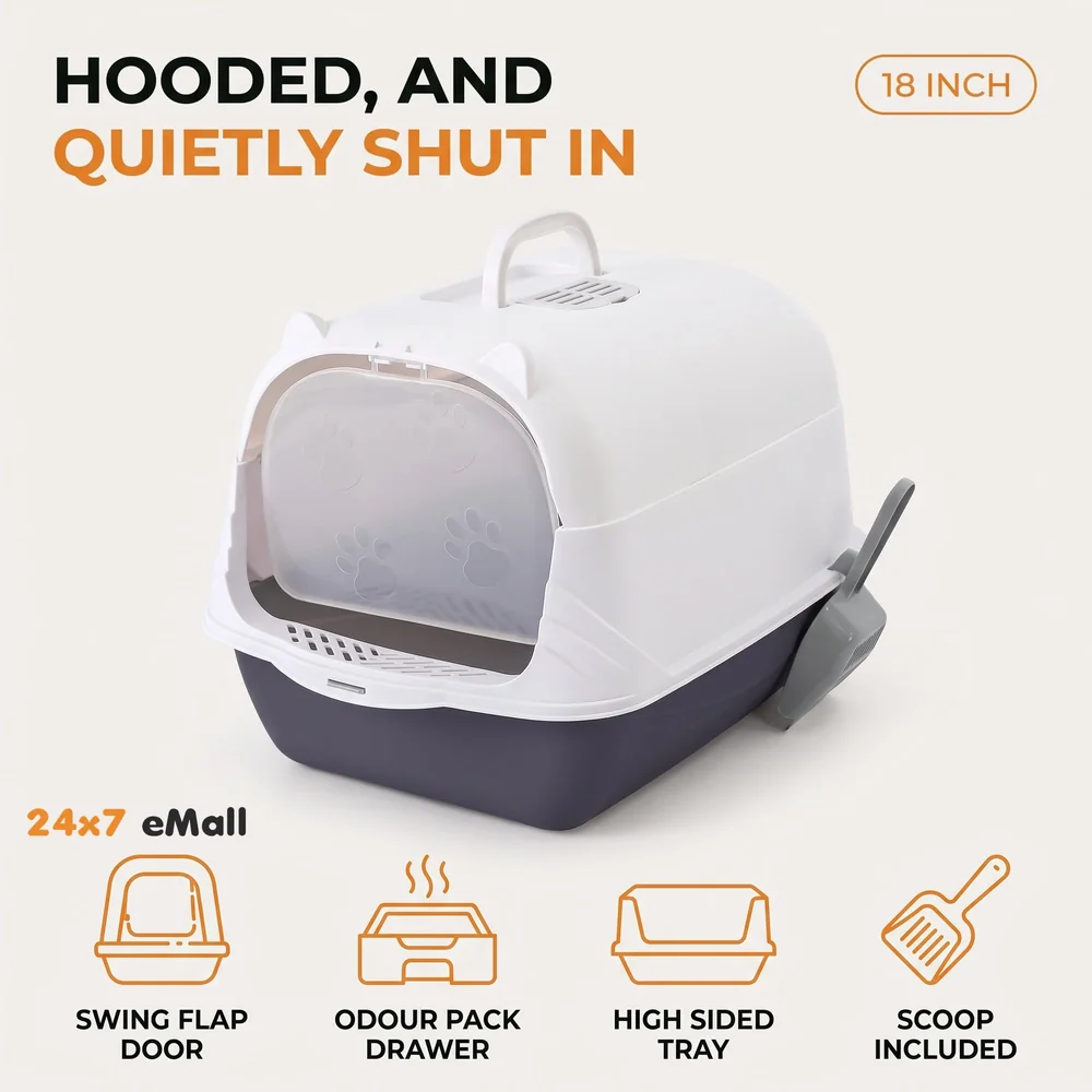 Black Cat Litter Box Cat Litter Tray with Dome and Scoop with Foul Smell Absorber 18 x14 x14 Inch (45x35x35Cm)
