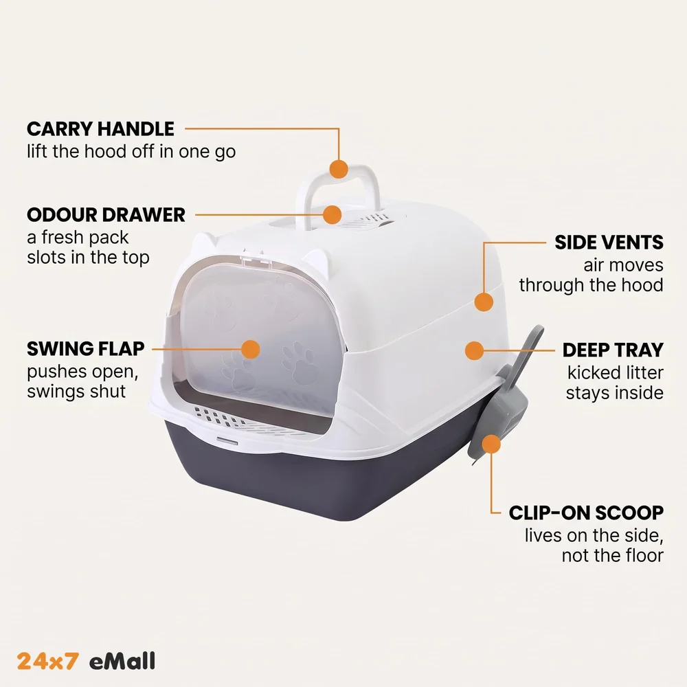 Black Cat Litter Box Cat Litter Tray with Dome and Scoop with Foul Smell Absorber 18 x14 x14 Inch (45x35x35Cm)