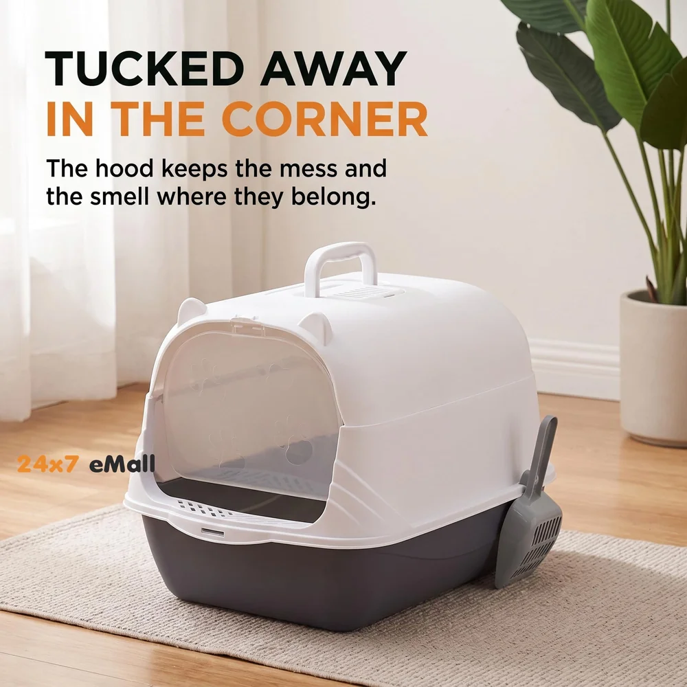 Black Cat Litter Box Cat Litter Tray with Dome and Scoop with Foul Smell Absorber 18 x14 x14 Inch (45x35x35Cm)