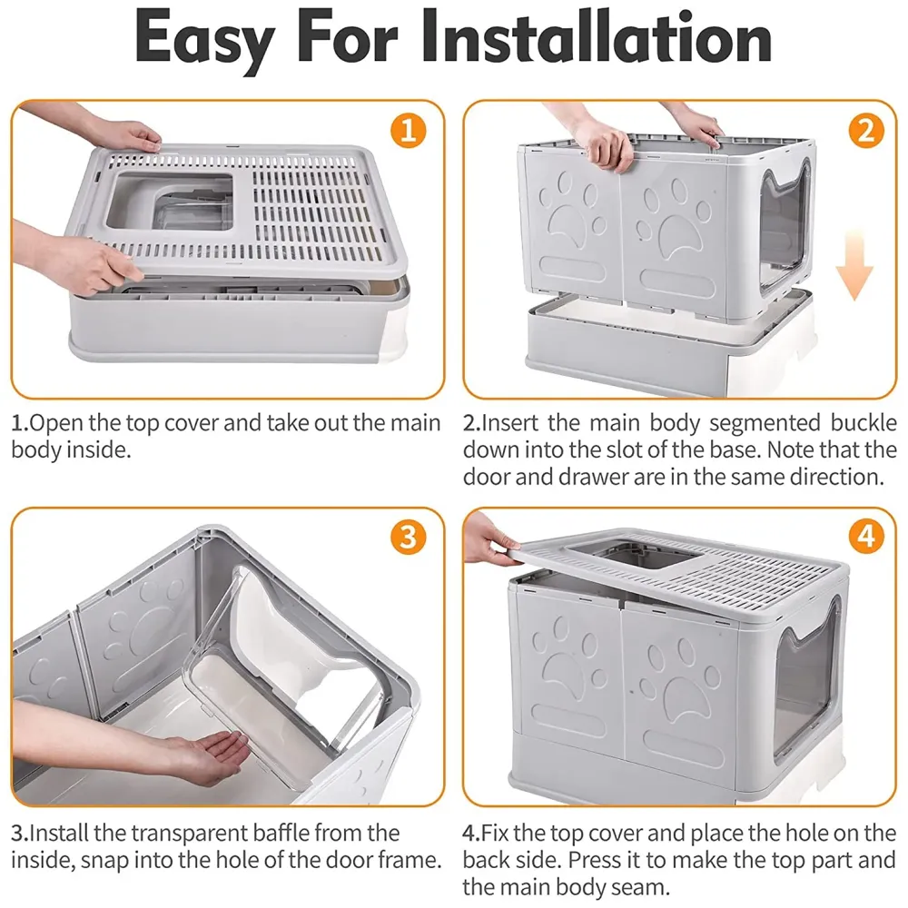 Oversized Foldable Cat Litter Box, Litter Box with Lid Extra Large Front Entry Top Exit, Drawer Type Enclosed with Litter Scoop, Cat Toilet Easy Cleaning - 51x41x38 Cm