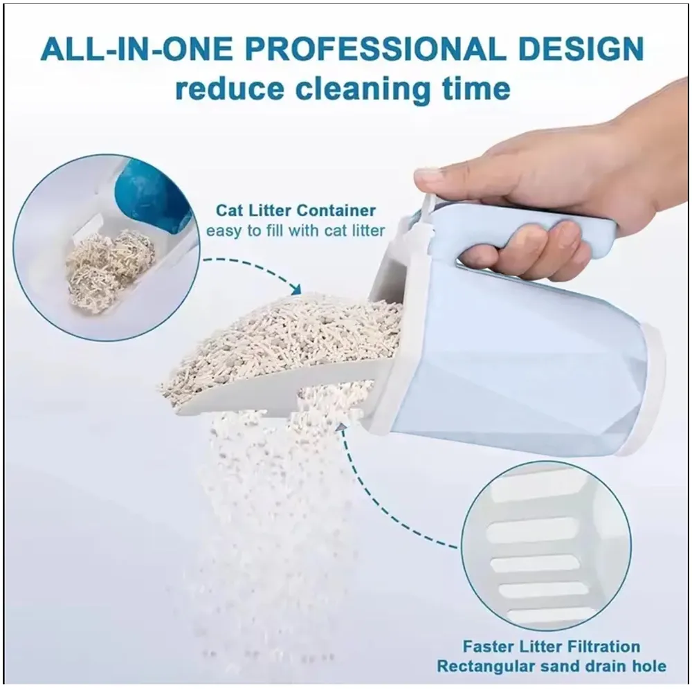 2 in 1 Cat Litter Scooper Waste Holder ABS 31 x 16 cm Grey