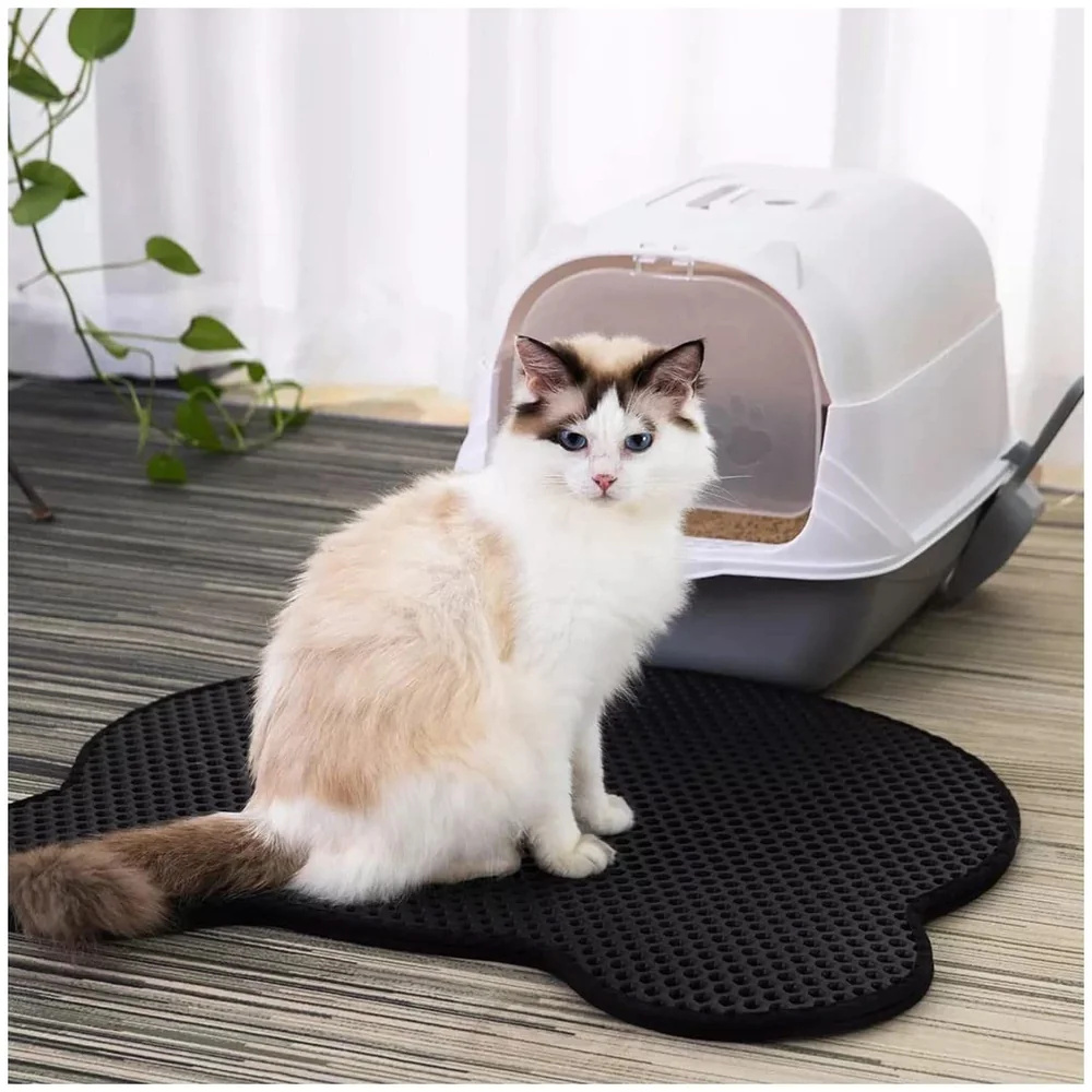 Combo Cat Litter Box with Dome and Scoop plus Cat Litter Mat Set