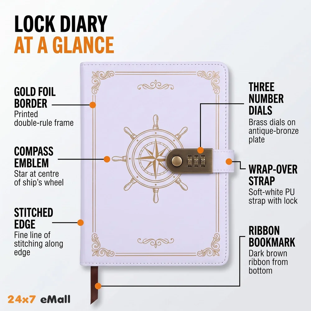 Lock Diary Notebook with Number Combination Lock & PU Leather Cover Secret Lock Diary 22x15 cm, 230 Pages