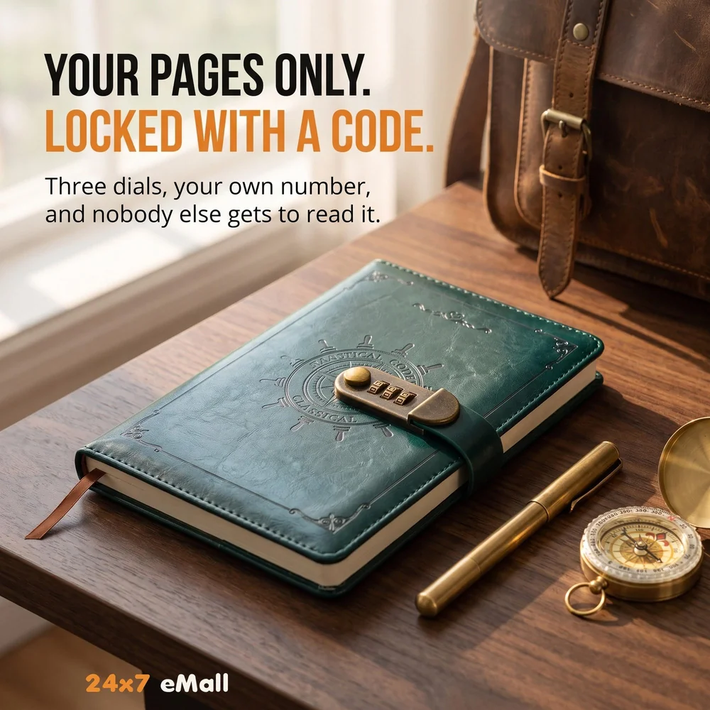 Novelty Diary Notebook with Number Combination Lock & PU Leather Cover Secret Lock Diary (22x15 cm, 230 Pages) (Green)