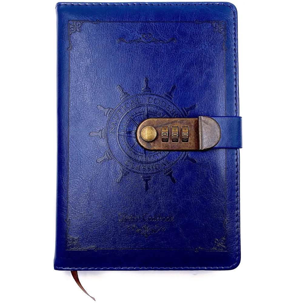 Novelty Diary Notebook with Number Combination Lock & PU Leather Cover Secret Lock Diary (22x15 cm, 230 Pages) (Blue)