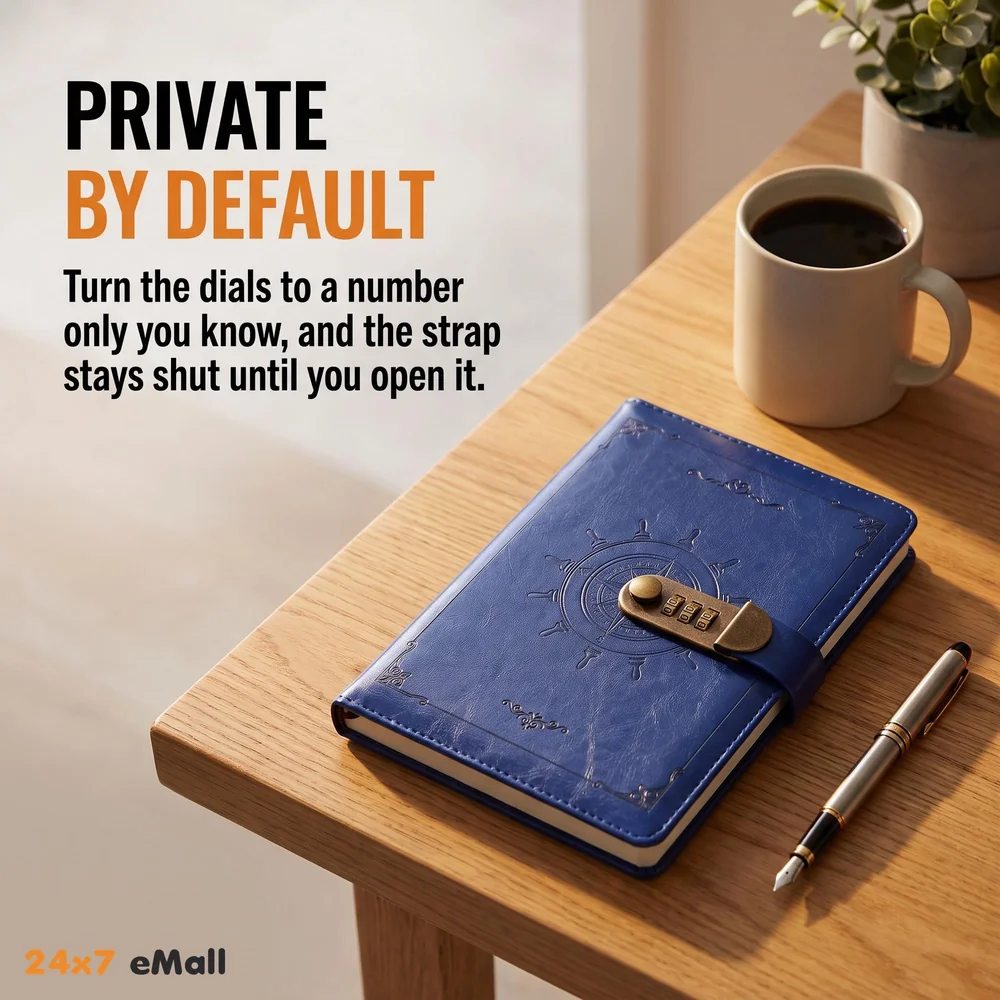Novelty Diary Notebook with Number Combination Lock & PU Leather Cover Secret Lock Diary (22x15 cm, 230 Pages) (Blue)