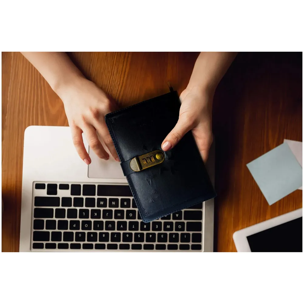 Novelty Diary Notebook with Number Combination Lock & PU Leather Cover Secret Lock Diary (22x15 cm, 230 Pages) (Black2)