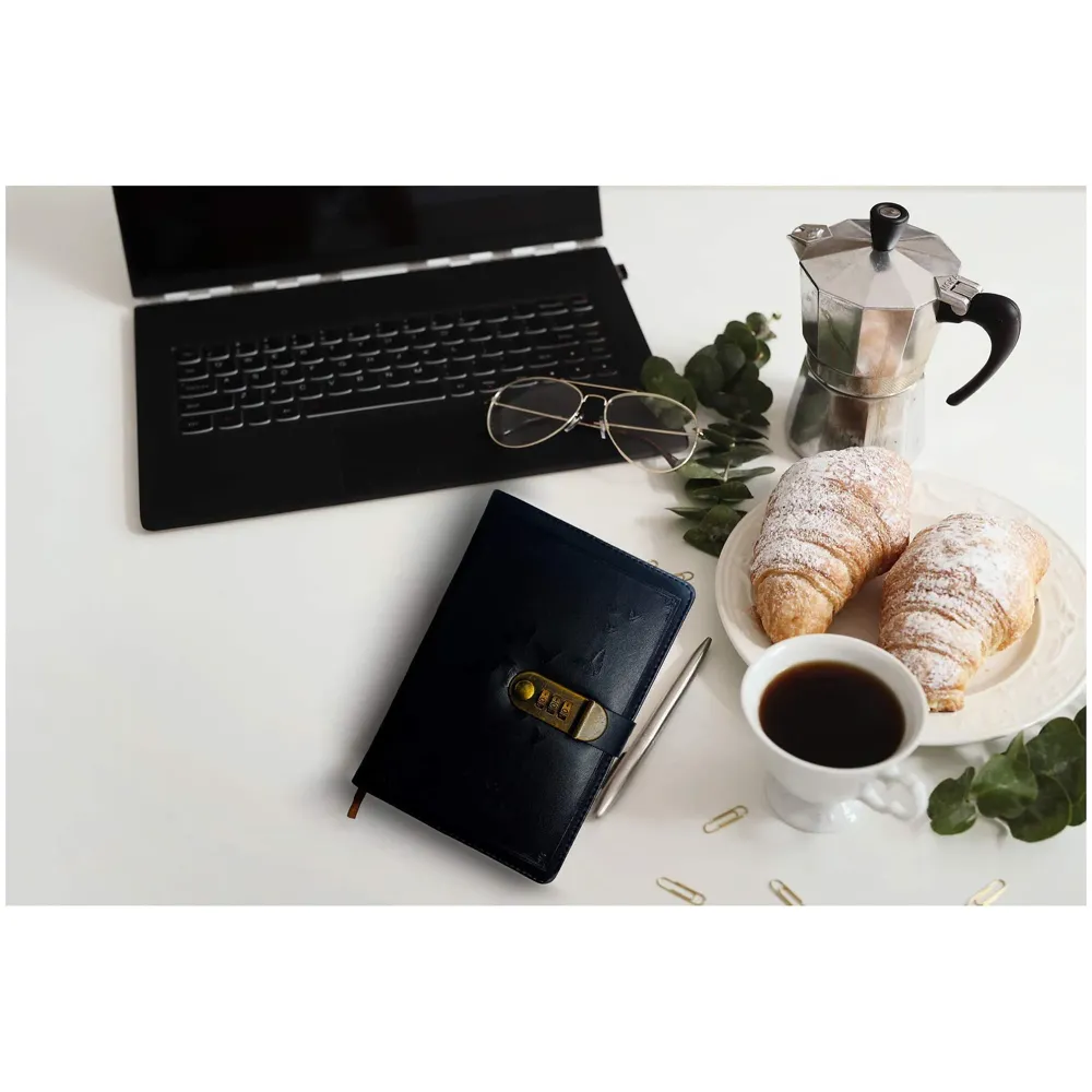 Novelty Diary Notebook with Number Combination Lock & PU Leather Cover Secret Lock Diary (22x15 cm, 230 Pages) (Black2)