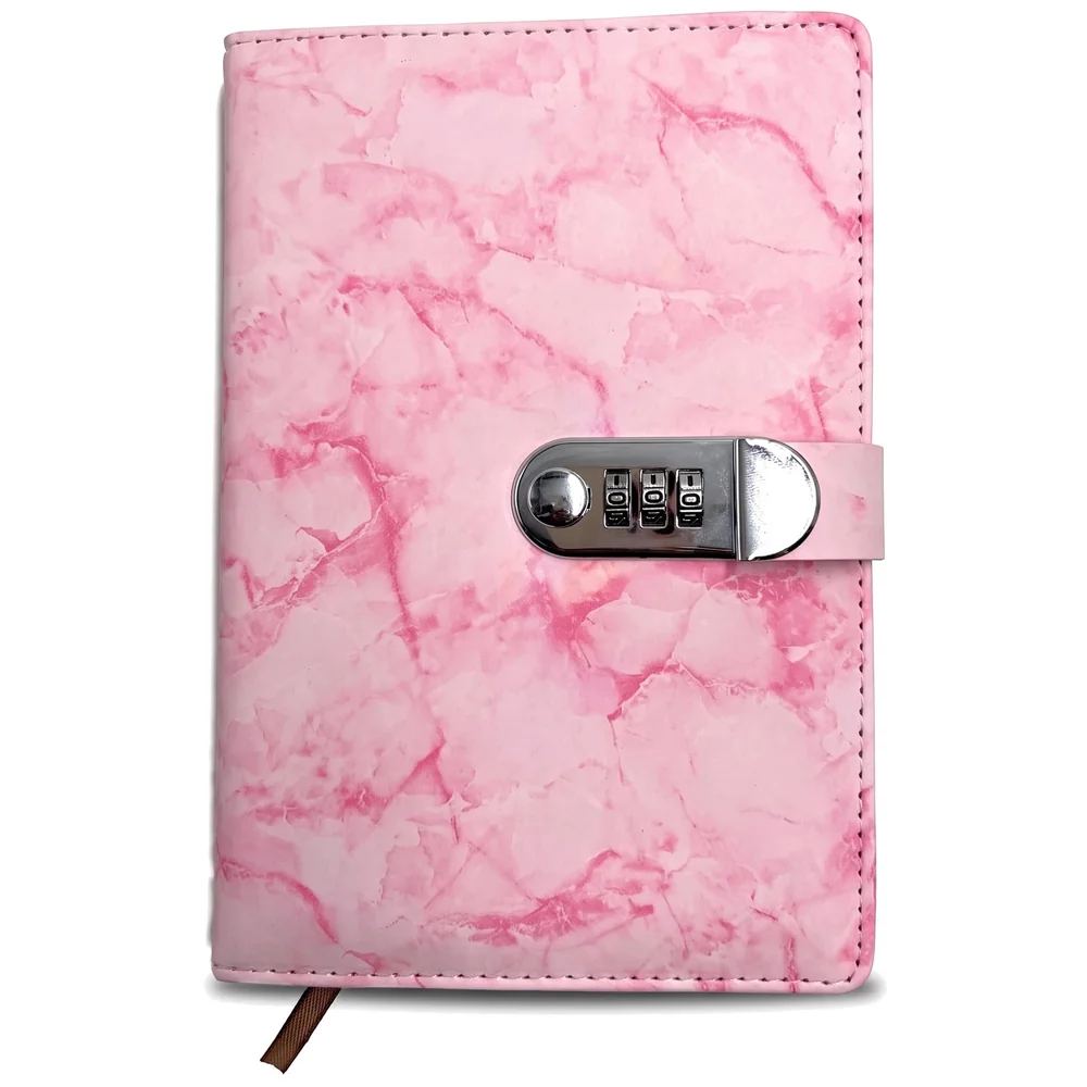Lock Diary Notebook with Number Lock Combination PU Leather Pink Marble Design Cover 22x15 cm, 230 Pages