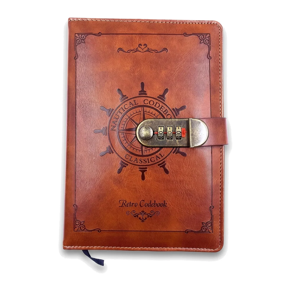 Lock Diary Notebook with Number Combination Lock & PU Leather Cover Secret Lock Diary (22x15 cm, 230 Pages) (Brown Sailing)