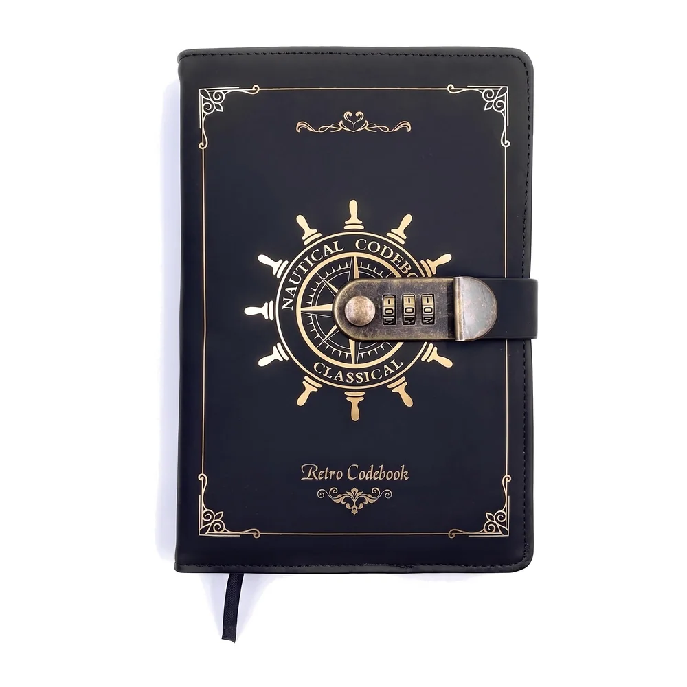 Novelty Diary Notebook with Number Combination Lock & PU Leather Cover Secret Lock Diary (22x15 cm, 230 Pages) (Black Gold)