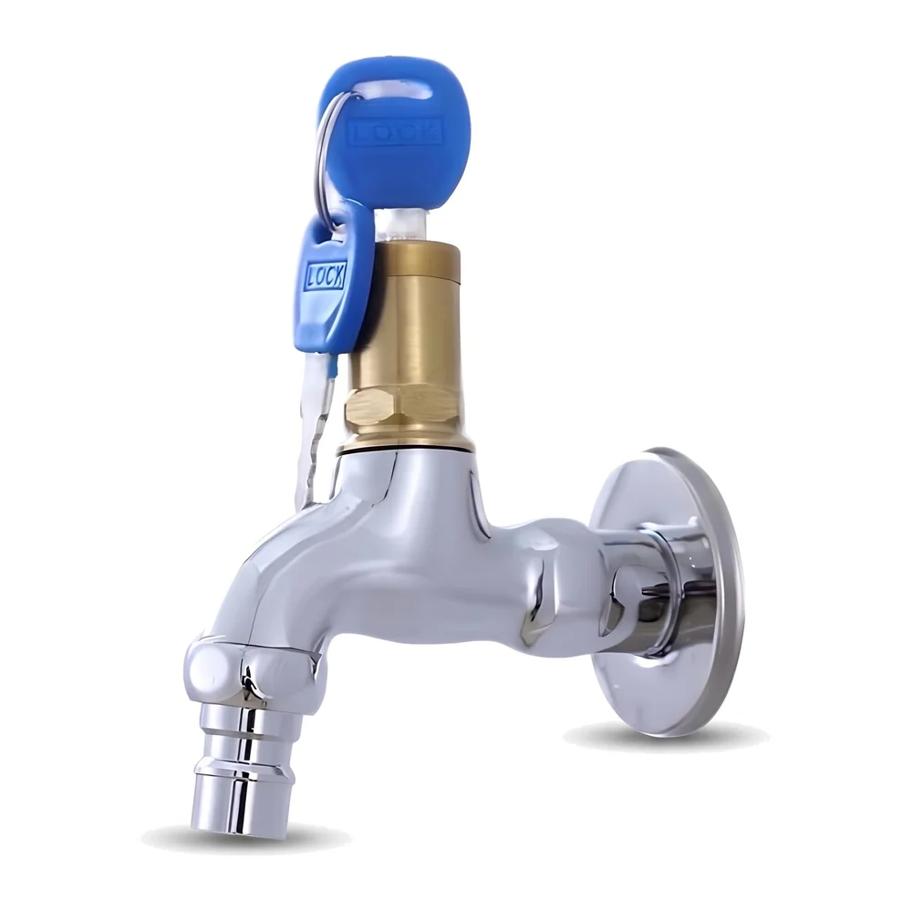 Stainless Steel Tap with Lock and Key Lock Tap, 1/2" Thread Water Lockable Polished Faucet, Faucet Locks Outdoor, Garden Tap, Home Outdoor Garden Tool., Silver