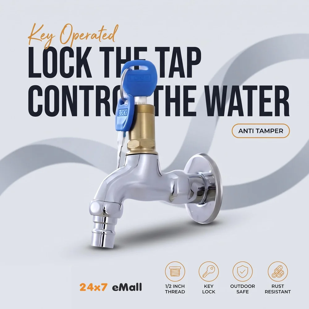 Stainless Steel Tap with Lock and Key Lock Tap, 1/2" Thread Water Lockable Polished Faucet, Faucet Locks Outdoor, Garden Tap, Home Outdoor Garden Tool., Silver