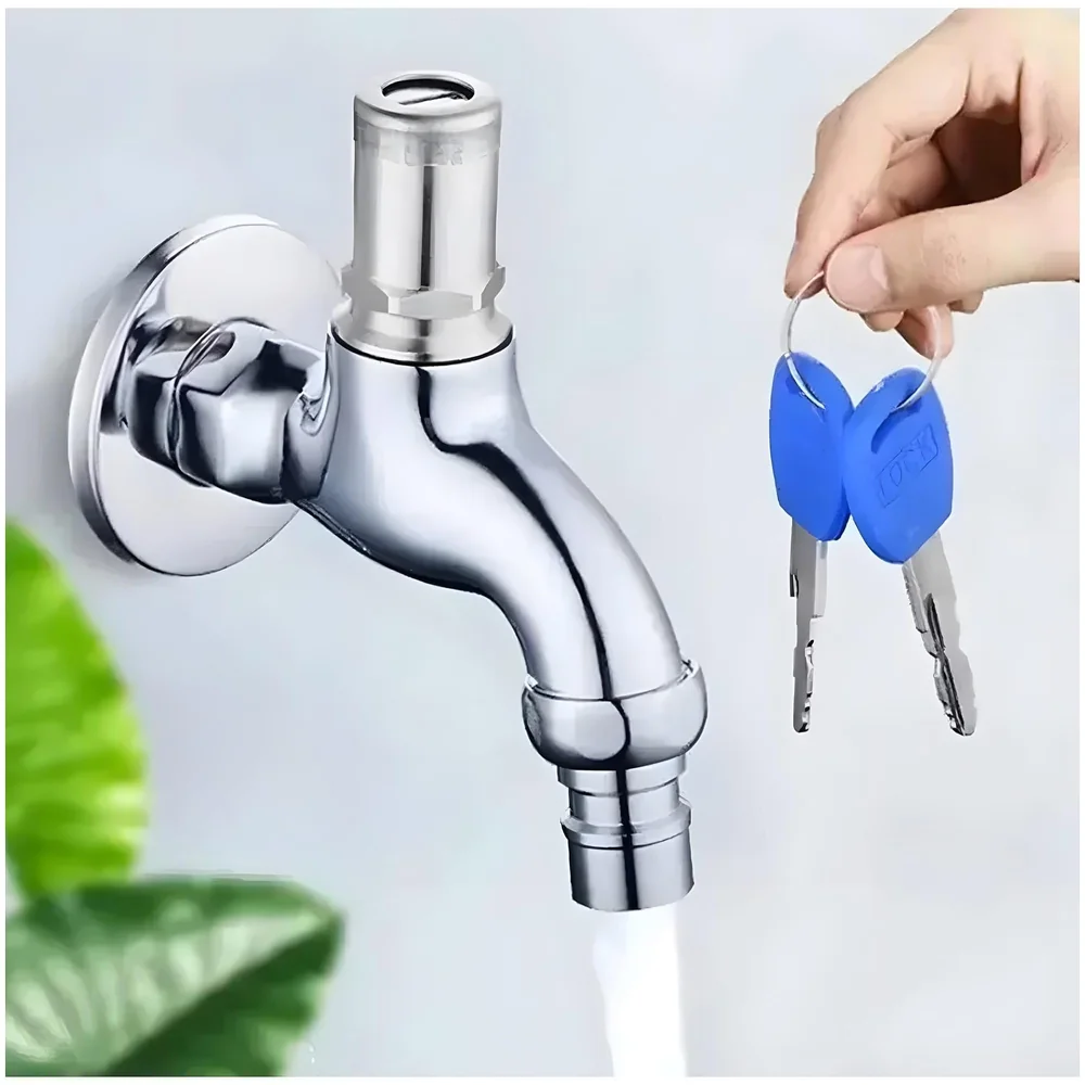 Stainless Steel Tap with Lock and Key Lock Tap, 1/2" Thread Water Lockable Polished Faucet, Faucet Locks Outdoor, Garden Tap, Home Outdoor Garden Tool., Silver