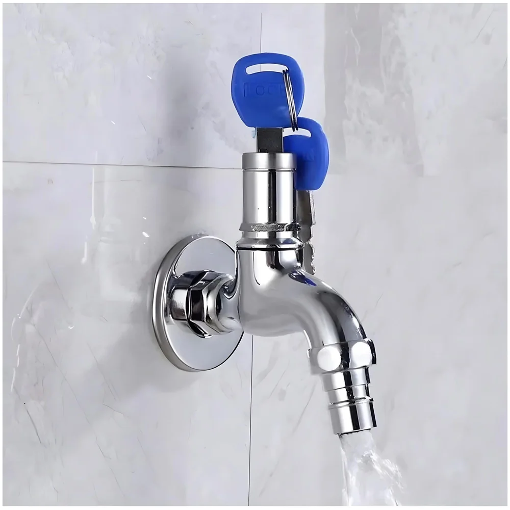 Stainless Steel Tap with Lock and Key Lock Tap, 1/2" Thread Water Lockable Polished Faucet, Faucet Locks Outdoor, Garden Tap, Home Outdoor Garden Tool., Silver